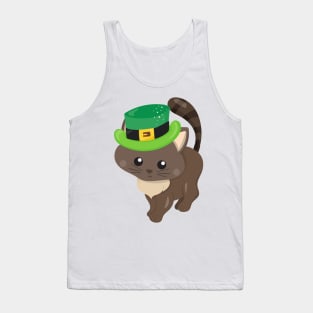 Saint Patrick's Day, Brown Cat, Leprechaun Hat Tank Top